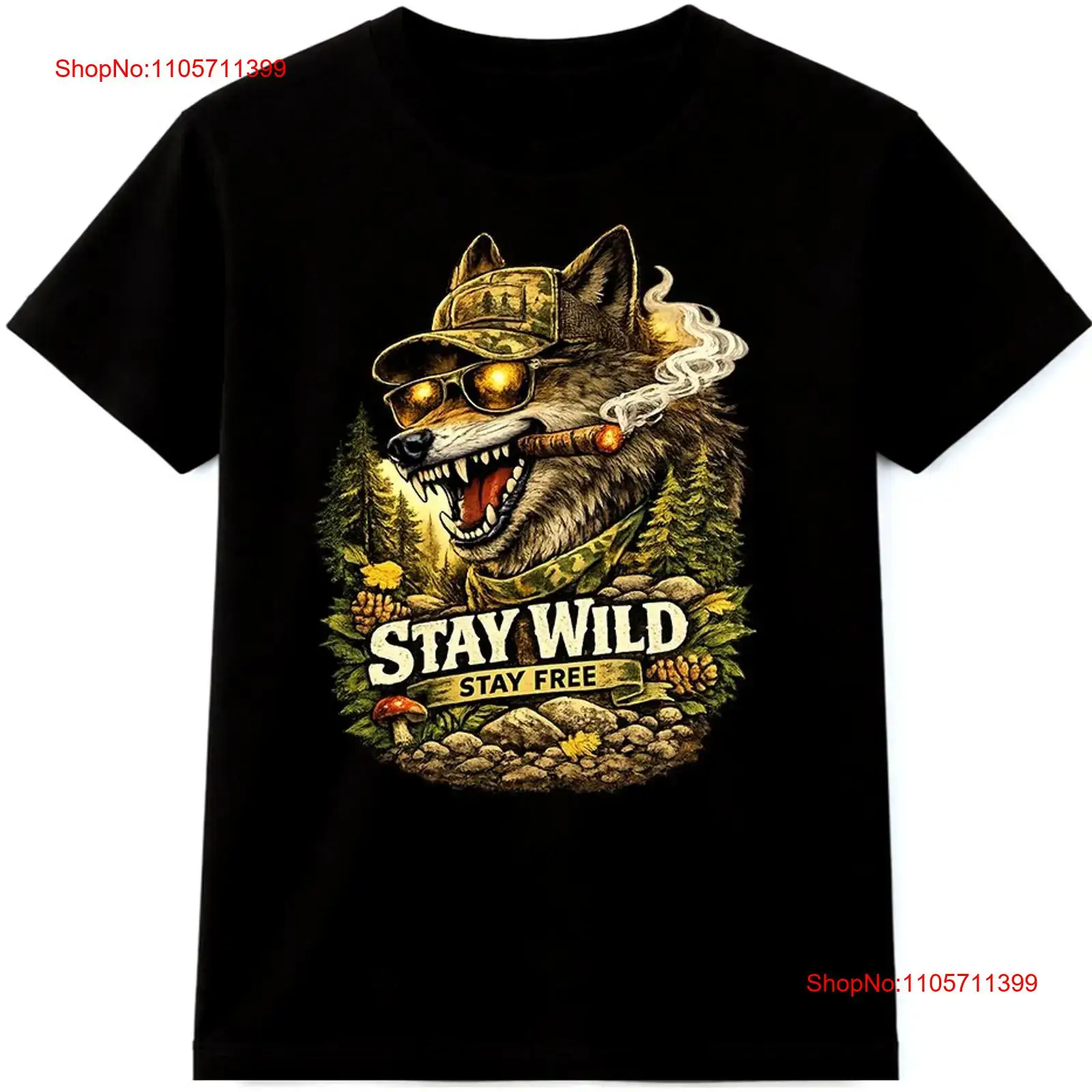 Wildman Hunting & Outdoor Robertson - T-shirt Wolf Stay Wild Free, vêtements