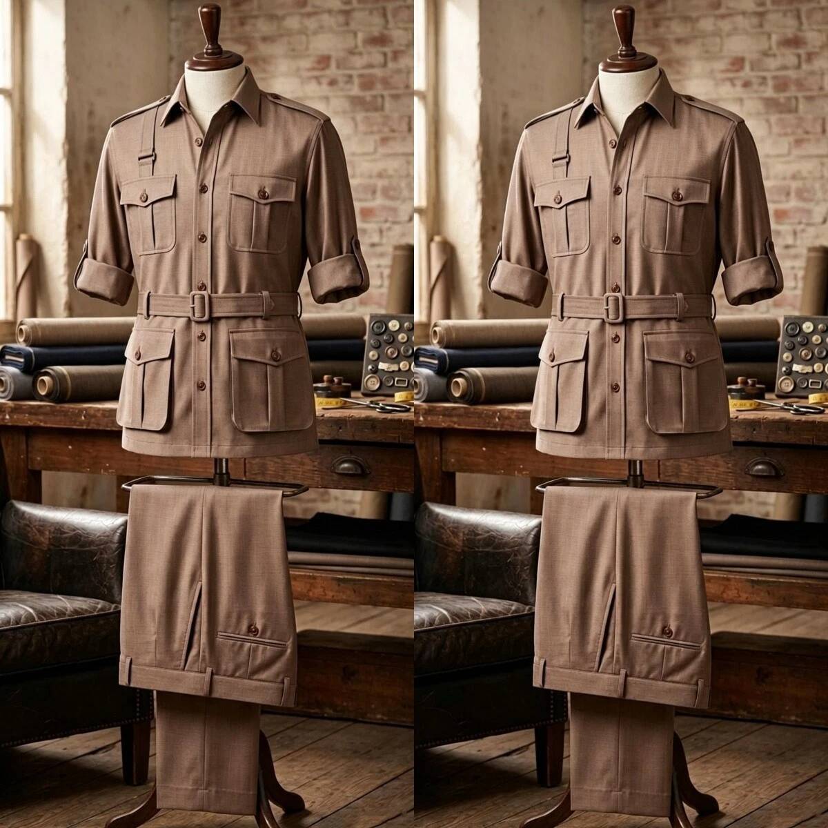 Safari Outdoor Hunting Jackets - Costume Safari Homme 2 Pièces Kaki